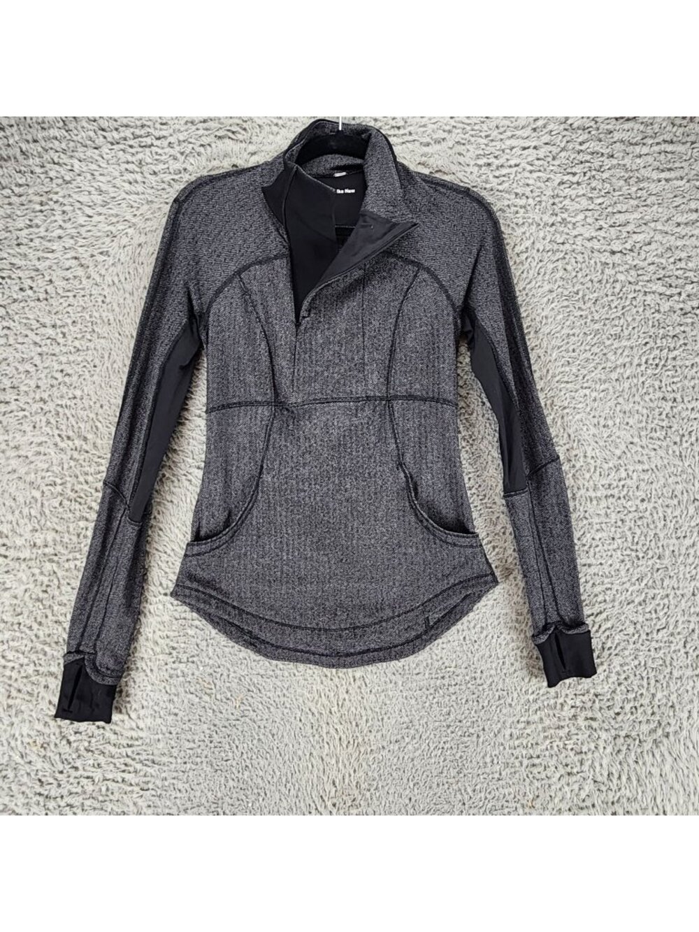 Lululemon Top Womens 6 Gray Long Sleeve Zip Neck Fitted Fleece Pullover